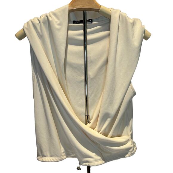 Zara Tops - Womens Zara Sleeveless Hooded Drawstring Wrap Deep V Neck Blouse Size Medium